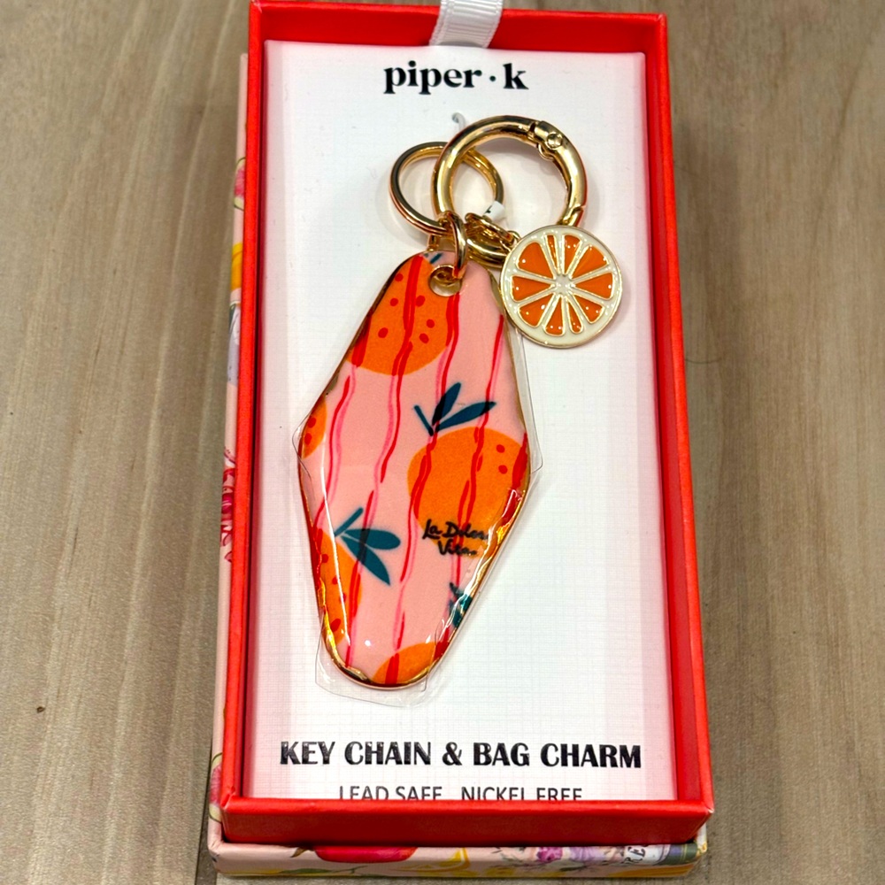 NIB Piper K La Dolce Vita oranges bag charm keychain